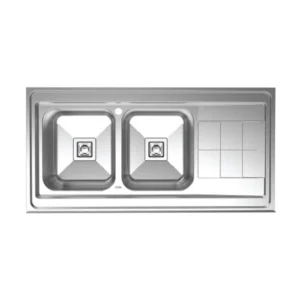 سینک ظرفشویی استیل روکار دو لگنه کن مدل 9132S لگن راست